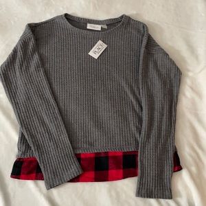 Girls waffle knit & buffalo check top